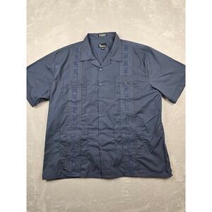 Omega Fashion Guayabera Shirt Mens 3XL Blue Embroidered Short Sleeve Button Up